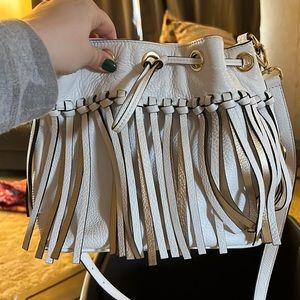 Michael Kors white and gold fringe hobo bag